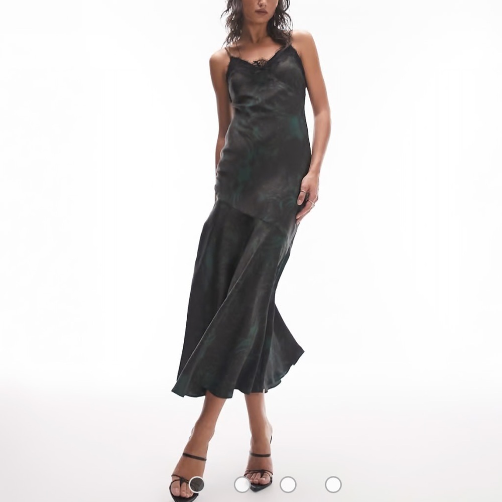 TOPSHOP LACE MAXI FISHTAIL SLIP DRESS EMERALD GREEN BLACK SIZE 12 NWT